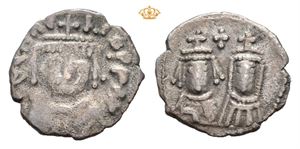 Heraclius, with Martina and Heraclius Constantine, AD 610-641. AR half siliqua (13 mm; 0,64 g)