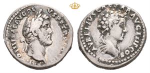 Antoninus Pius, with Marcus Aurelius as Caesar. AD 138-161. AR denarius (3,64 g)