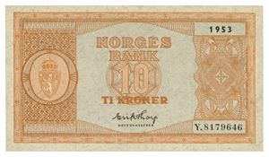 10 kroner 1953. Y8179646