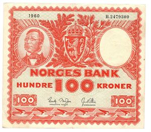 100 kroner 1960. H2479300.