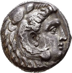 SICILIA, Siculo-Punic issues. Circa 320-280 BC. AR tetradrachm (16,58 g). Struck in Entella? Head of Herakles right, wearing lion skin headdress / &quot;people of the camp&quot; in Punic script. Horse head left, palm tree behind. Well centered for type. Old cabinet tone with some light iridescence.