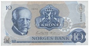 10 kroner 1972. QP0067568. Erstatningsseddel/replacement note