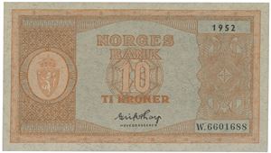 10 kroner 1952. W.6601688.