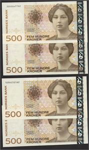 Lot 4 stk. 500 kroner 1999, 2000, 2002 og 2005