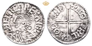 England. Aethelred II 978-1016, penny London, myntmester Leopfric. (1,30 g). Små testkutt/minor test cuts