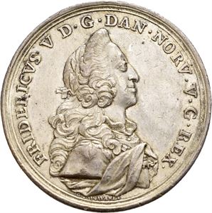 Frederik V. Kongehusets jubileum 1749. Wahl. Sølv. 40 mm