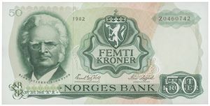 50 kroner 1982. Z0460742. Erstatningsseddel/replacement note. Liten flekk/small stain