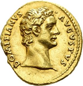 Domitian. AD 81-96. AV aureus, Roma AD 84?, (7,53 g). Bare head of Domitian right / GERMANICUS, Domitian advancing left in quadriga, holding laurel branch and sceptre. Faint hairlines on the reverse in exergue and before driver. A few small edge marks and nick on lower part of bust. Portrait of very refined style. A very rare variety of a rare type and among the finest sold in the past 20 years of online auction records. Same dies as the one sold at NAC, auction 102, lot 507.