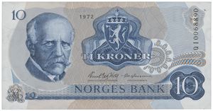 10 kroner 1972. QI0068890. Erstatningsseddel.