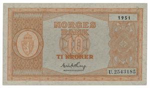 10 kroner 1951. U2543185