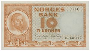 10 kroner 1954. D.7621517