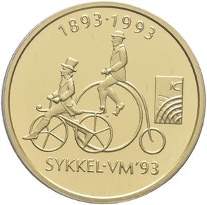 1500 kroner 1993 Gull.  Sykkel VM i kapsel.