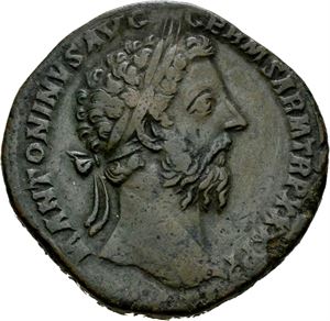 Markus Aurelius 161-180, Æ sestertius, Roma 176 e.Kr. R: Clementia stående mot venstre