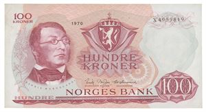 Norway. 100 kroner 1970. X4955819. Erstatningsseddel/replacement note. Liten brettrift/minor tear