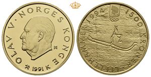 1500 kroner 1991. OL gullmynt # 1 i kapsel