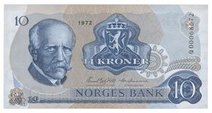10 kroner 1972. QO0068572. Erstatningsseddel/replacement note