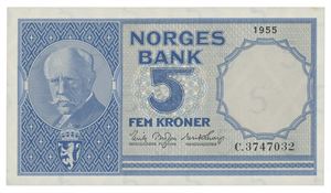 5 kroner 1955. C3747032