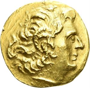 PONTOS, Mithradates VI Eupator 120-63 f.Kr., stater (8,35 g). Hode av Alexander den store mot høyre/Zeus sittende mot venstre