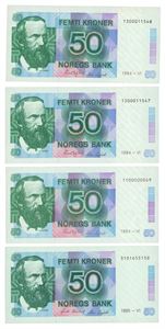 Lot 4 stk. 50 kroner 1984 (3) og 1985