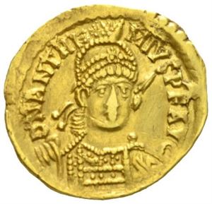 ANTHEMIUS 467-472, solidus, Roma (4,28 g). Anthemius og Leo stående.