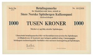 1000 kroner 1973. Serie Qq. Nr. 002309