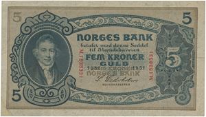 5 kroner 1931. M.1538331.