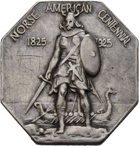 Norse-American centennial 1925. Sølv. 30 mm. Tykk blankett. Riper/scratches