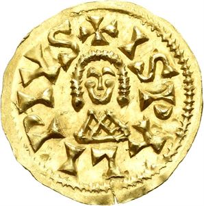 Visigoths, Spain, Swinthila 621-631, AV tremissis, Sevilla (1,52 g). Facing bust/Facing bust
