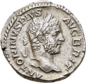 CARACALLA 198-217, denarius, Roma 210 e.Kr. R: Victoria gående mot høyre