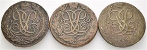 Lot. 5 kopek 1758, 1760 & 1761
