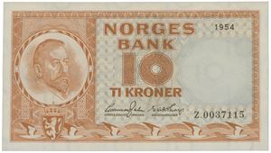 10 kroner 1954. Z.0037115. Erstatningsseddel/replacement note.