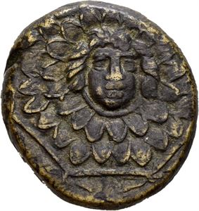 PONTOS, Amisos. Struck under Mithradates VI 105-90 or 90-85 BC? Æ21 (8,04 g). Aegis with gorgoneion / AMISOY, Nike advancing right, holding wreath and palm branch; monogram to left and right (illegible). Brown patina with brassy highlights.
