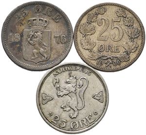 25 øre 1876, 1900 og 1915