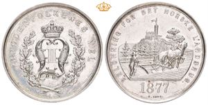 Oscar II. Landbruksutstillingen i Christiania 1877. Berliner Medaillen Münze. Sølv