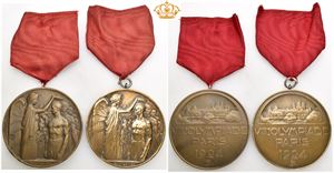 Olympic Games Paris 1924. 2-Piece lot of bronze participant´s medals