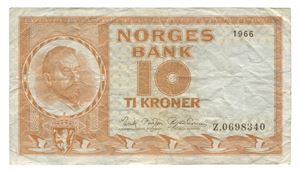 10 kroner 1964. Z0698340. RR. Erstatningsseddel/replacement note