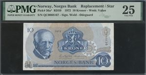 10 kroner 1972 QC0068167 Erstatningsseddel/replacement note