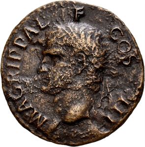 Agrippa d.12 f.Kr., Æ as, Roma 37-41 e.Kr. R: Neptun stående mot venstre. Korrodert/corroded