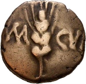 Trinoqvantes/Catuvellauni/Cunobelinus, 10-43 e.Kr., 1/4 stater (1,32 g). Meget sjelden/extremely rare