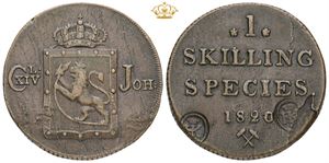 Skilling 1820 - Kontramarkert med Krone over HK