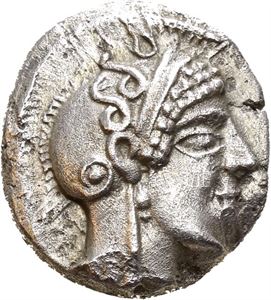 THESSALY, Pharsolos. Mid 5th century BC. AR hemidrachm (2,90 g). Head of Athena in crested Attic helmet to right, with facing eye / FAR, Horse head right, all within incuse square. Minor die rust. Lightly toned.