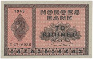 2 kroner 1943. C.2746036.