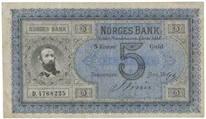 5 kroner 1899 D 4768225, Strøm. 3 mikroskopiske hull.