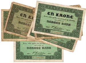 Lot 6 stk. 1 kroner 1917