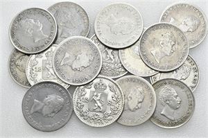 Lot 15 stk. 12 skilling 1845 (3), 1847, 1848 (2), 1850 (2), 1852, 1854, 1855, 1856, 1865 og 1873 (2)