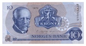 10 kroner 1972. QV0068828. Erstatningsseddel/replacement note