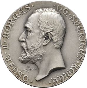 Oscar II. 75 årsdag 1829-1904. Throndsen. Sølv. 31,5 mm