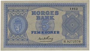5 kroner 1952. H.9272570.