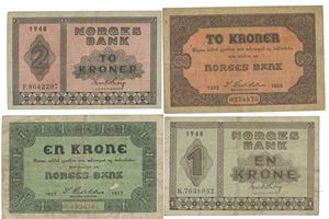 Lott 4 stk. skillemyntsedler