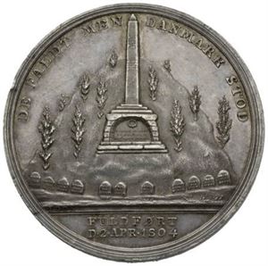 Christian VII, Minnesmerket over de falne sjøkrigerne 1804. Loos. Sølv. 37 mm